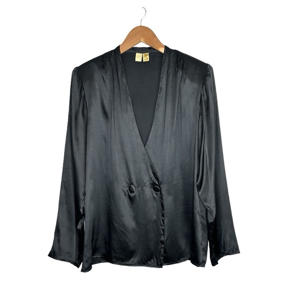 Vintage Victoria's Secret Silk Jacket Size Medium Oversized Blouse Top Black - Picture 13 of 13